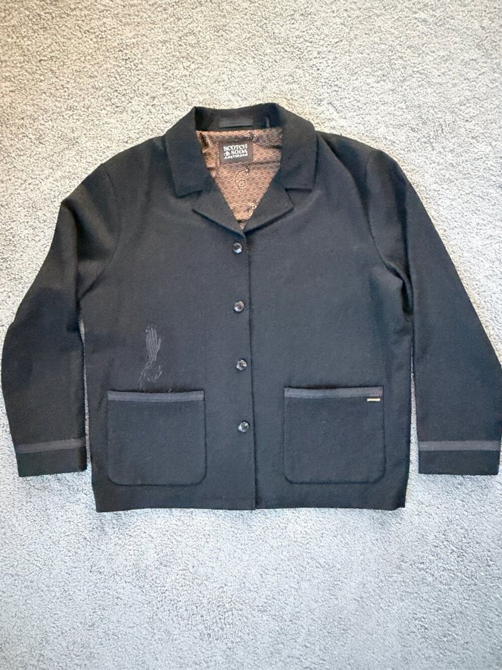 Scotch & Soda Embroidered Wool Chore Blazer Black XXL Free Thinkers Jacket